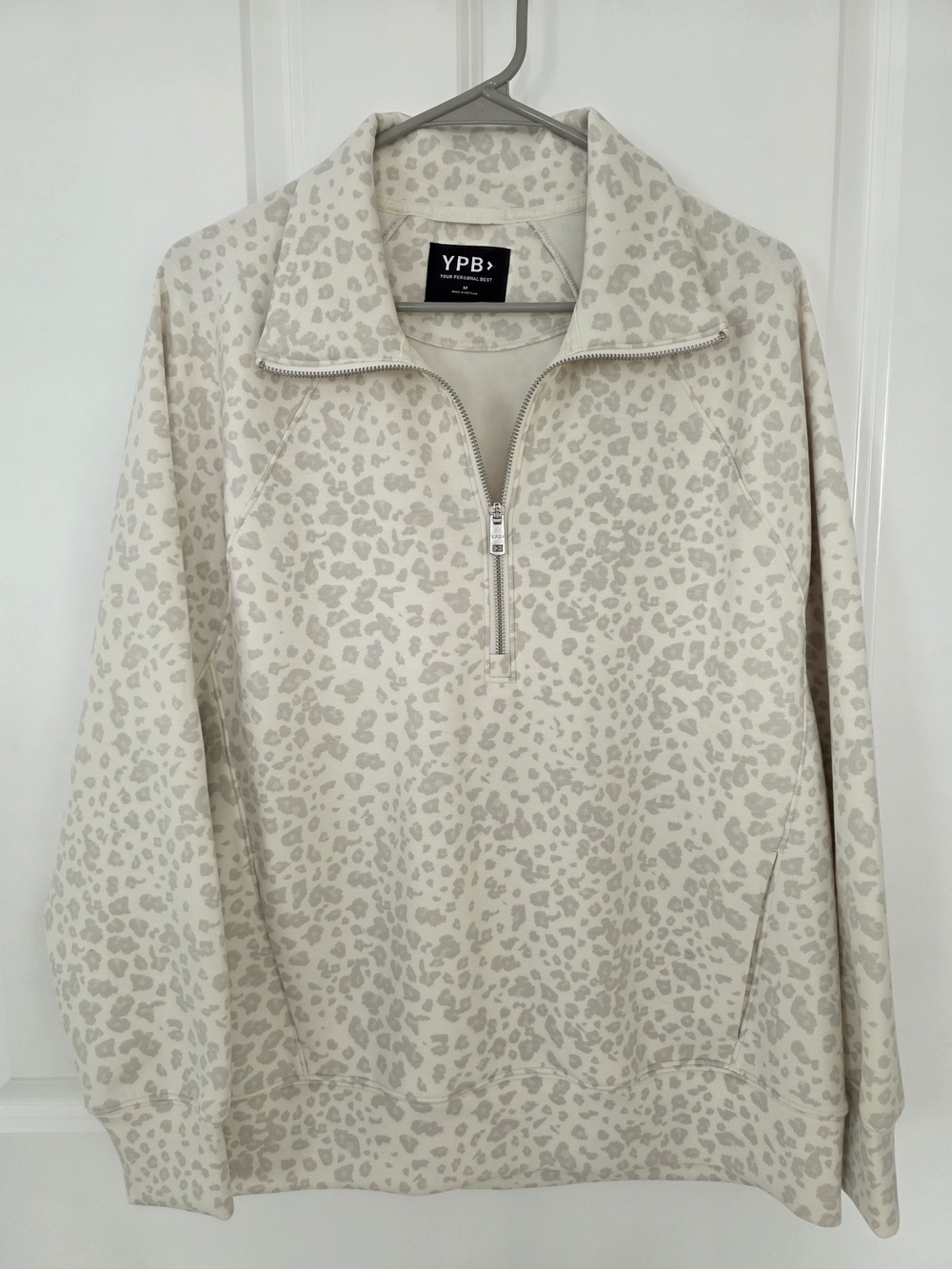 YPB Abercrombie & Fitch Activewear Half-Zip Leopard Pullover in Cream Taupe